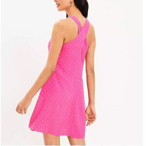 LOFT Dotted Criss Cross Back Swing Dress XS Hot Pink Flowy Comfy Casual